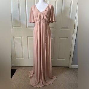 Show Me Your MuMu, Maxi Dress, flutter sleeves, elastic waist blush pink, Medium